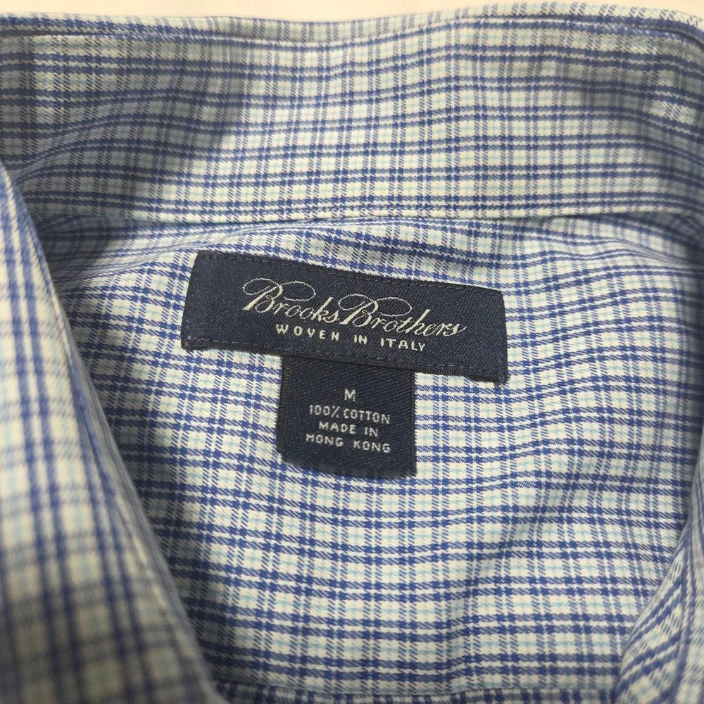 Brooks Brothers Mens Blue White Check Italian Cotton Button Down Shirt M